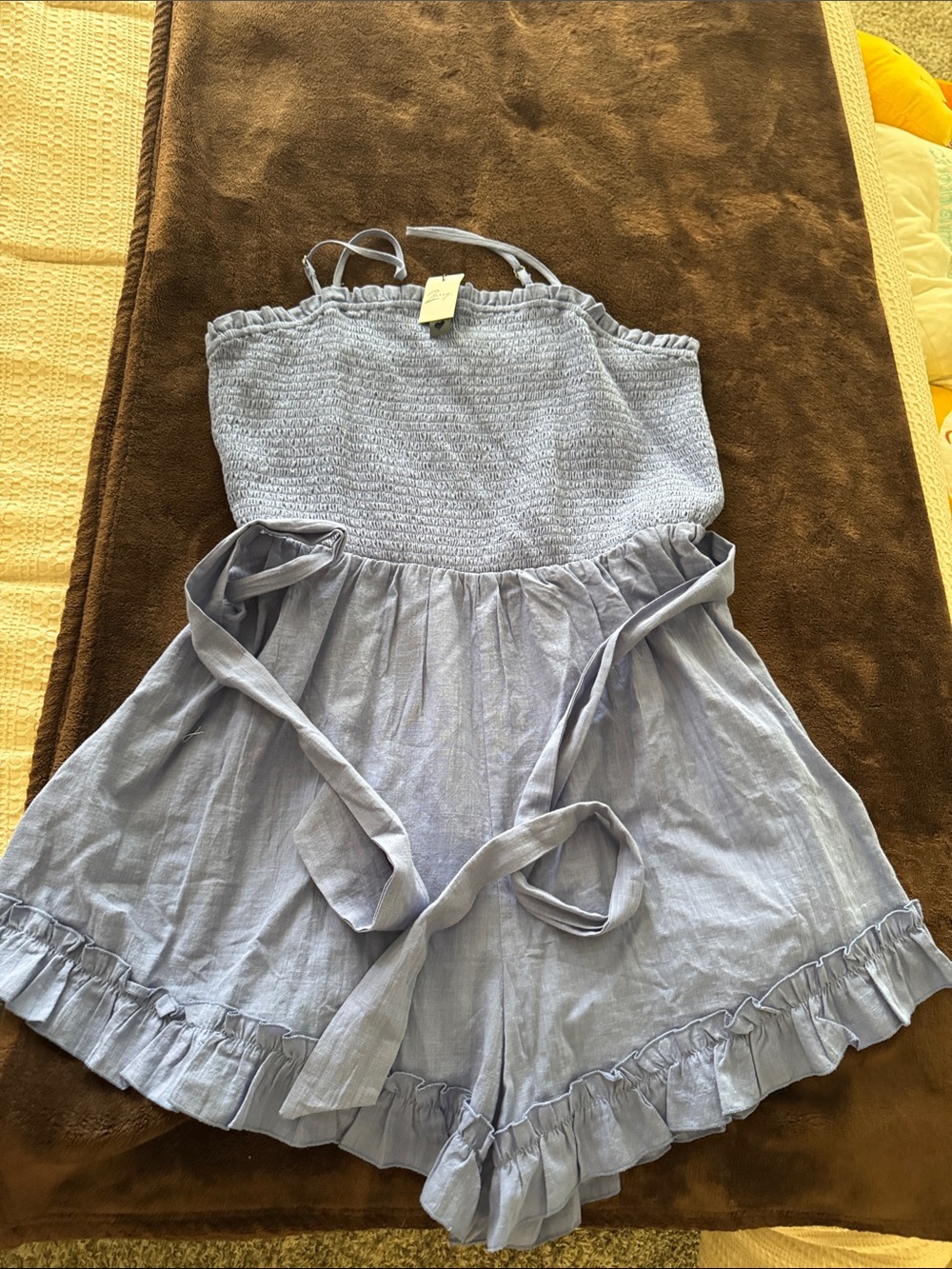 Light Blue Girls' Smocked Waist Ruffle Shorts